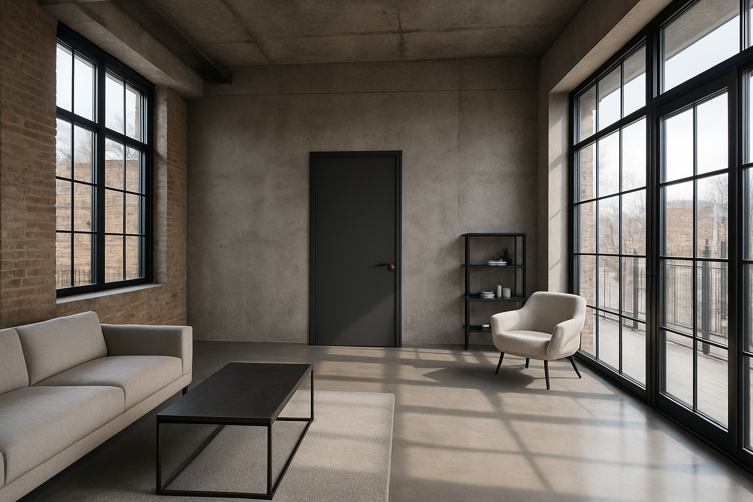 loft mit großen modernen fenster und Tür